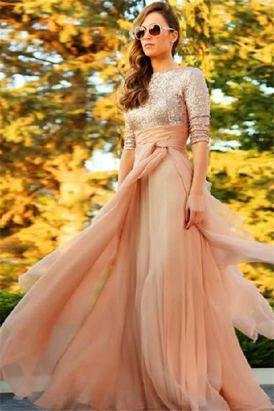 Stunning Sequins Long 2016 Evening Dress Half Sleeves Prom Gown-319003 Classy Sequin Dress