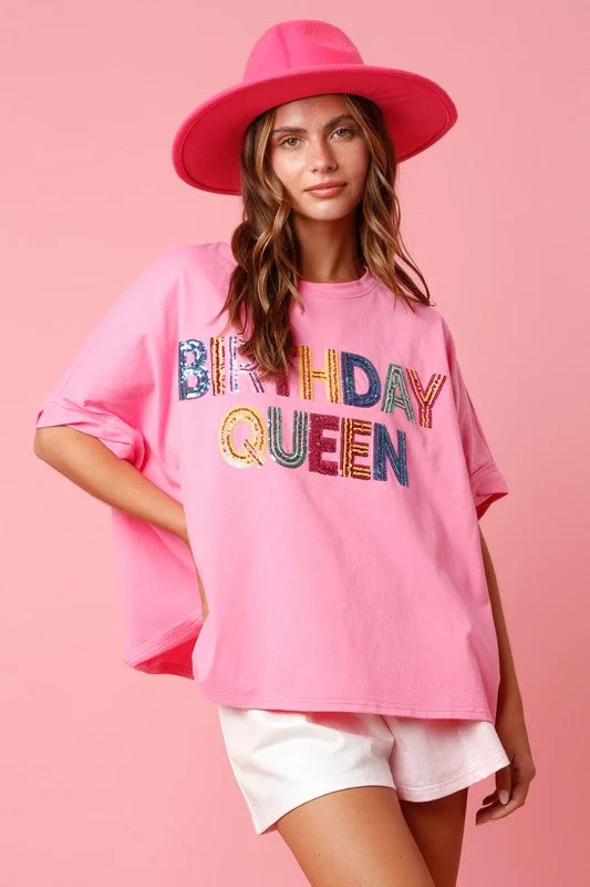 Sequin Birthday Queen Pink Top Satin Sequin Dress