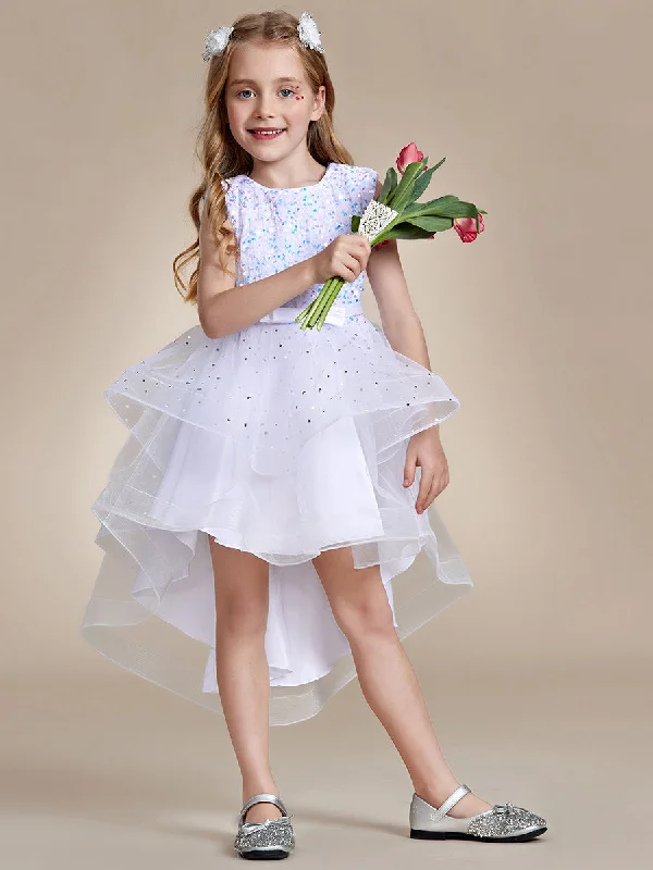 Sequin Sleeveless High-Low Flower Girl Dresses Floor-length Sequin Dress