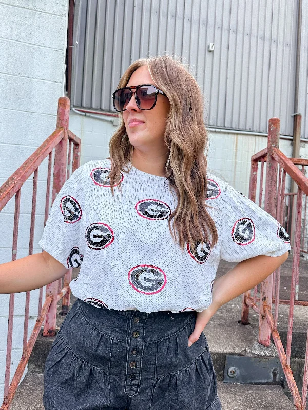 UGA Sequin Logo Crop Top Sexy Sequin Dress