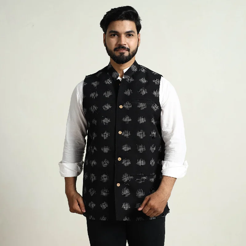 Women's formal jacketsBlack - Pochampally Double Ikat Handloom Cotton Men Nehru Jacket 11 Women's formal jackets