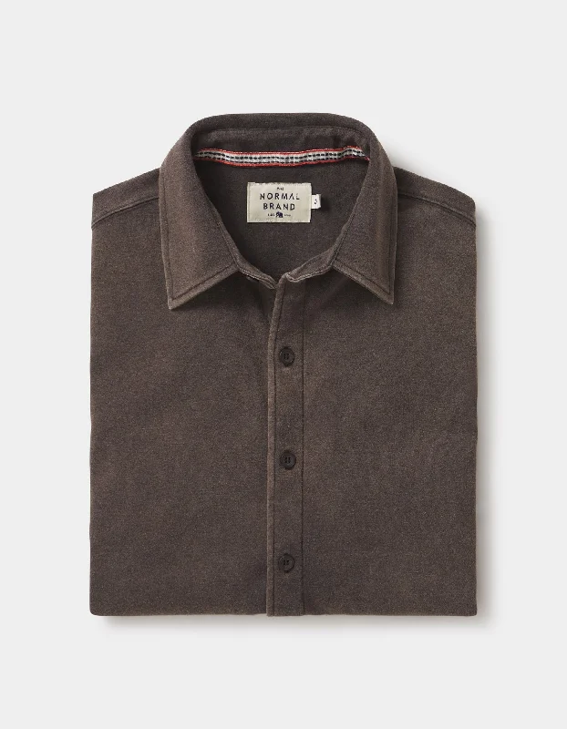 Puremeso Acid Wash Button Up Shirt in Charcoal