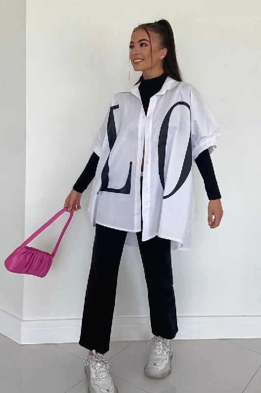 White Oversized LO VE Shirt - Harmony