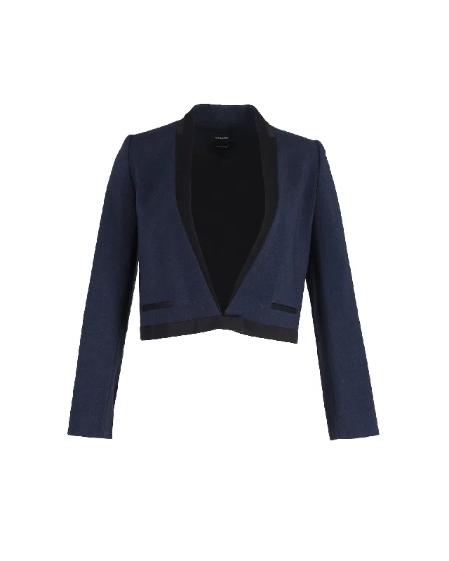 Isabel Marant Jamet Cropped Blazer in Blue Wool Zipper Blazer for Women