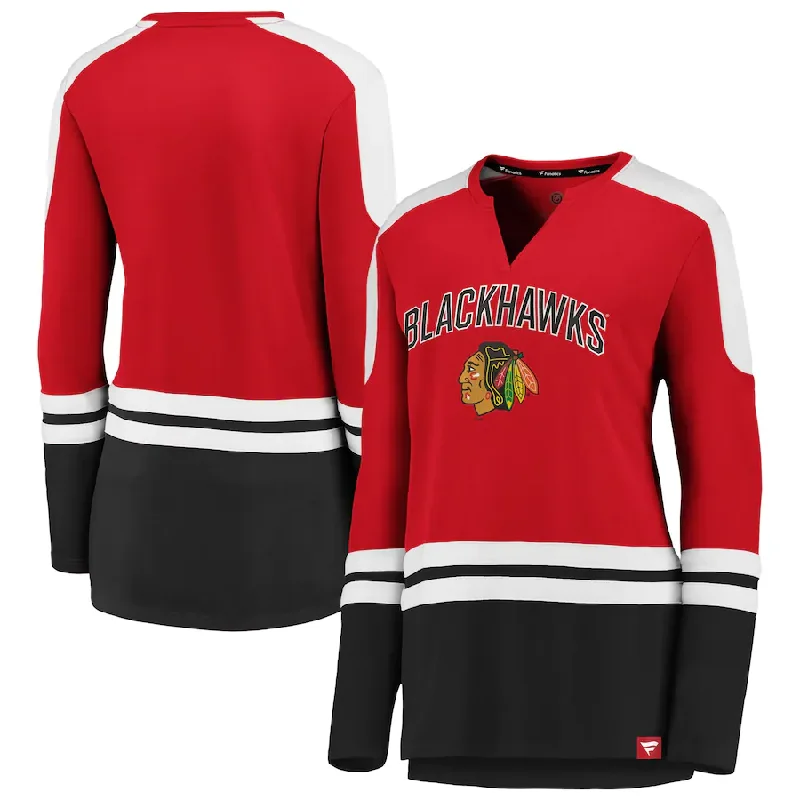 Chicago Blackhawks Women's Iconic NHL Slapshot Long Sleeve Jersey Style Shirt Comfortable Hoodie Sweatshirt