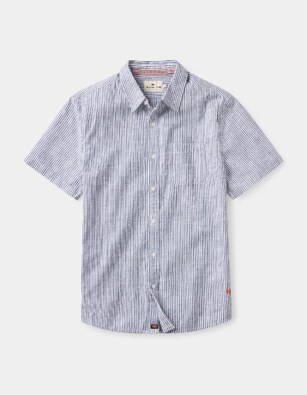 Lived-In Cotton Short Sleeve Button Up in Navy Railroad Stripe