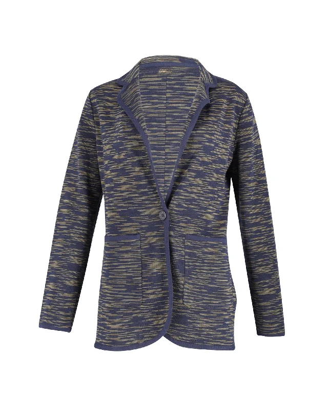 Missoni Knit Single-Breasted Jacket in Navy Wool Blazer Jacket Style