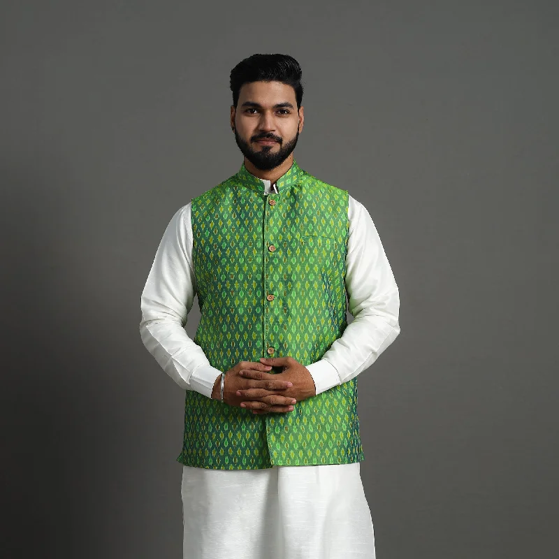 Women's reflective jacketsGreen - Silk Cotton Handwoven Pochampally Ikat Nehru Jacket 03 Women's reflective jackets