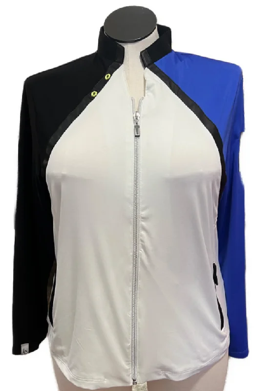 New Women's Jamie Sadock Long Sleeve Full-Zip Golf Jacket- White/Blue/Black Size L  MSP$129