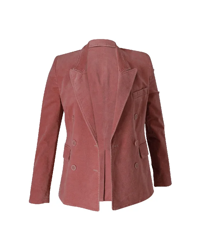 Isabel Marant Etoile Double Breasted Blazer Jacket in Pink Velvet Blazer with Pockets