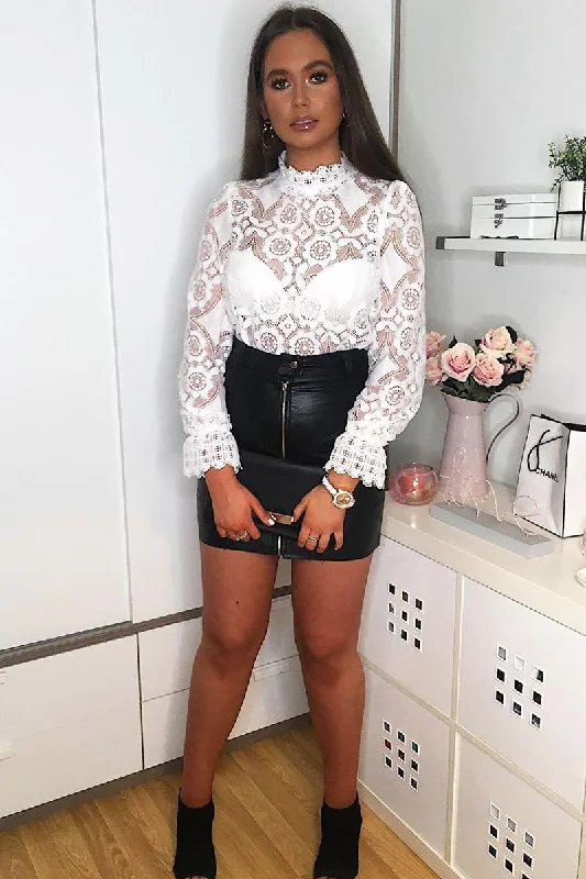 White Lace High Neck Blouse - Bay