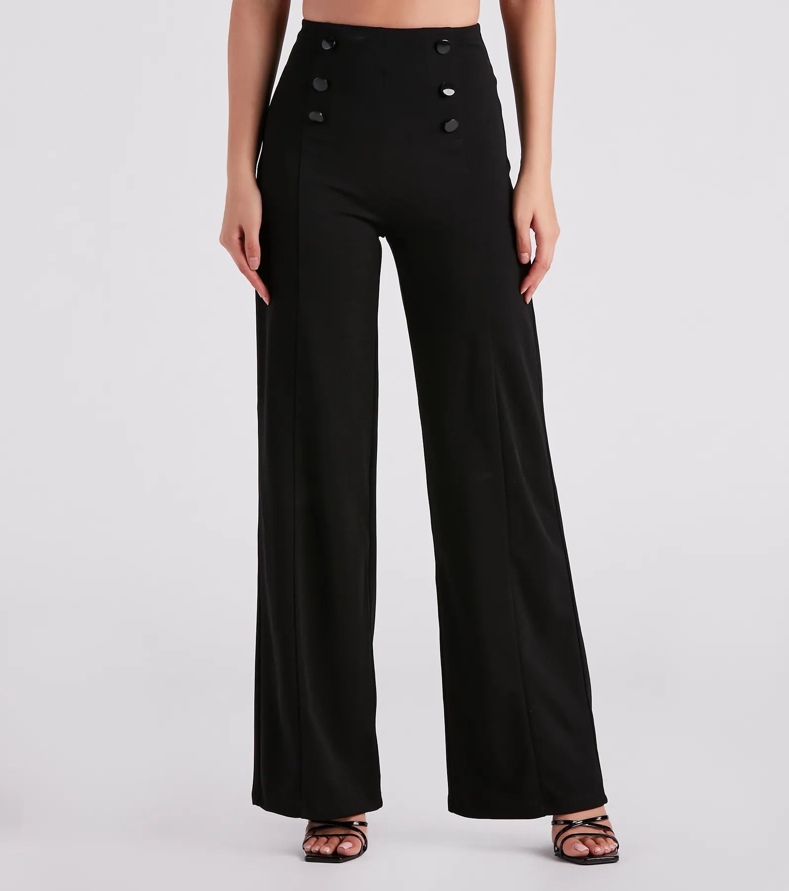 Sleek In Crepe Button Wide-Leg Pants