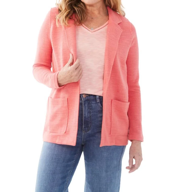 Textured Knit Blazer In Flamingo Pink Relaxed Fit Blazer