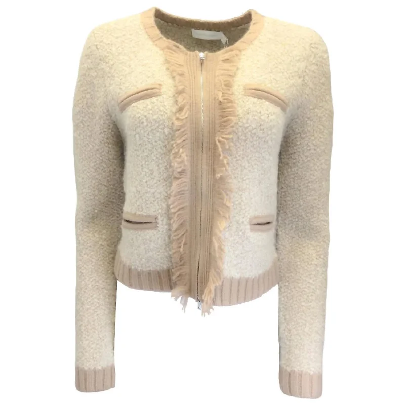 Audrina Jacket In Sand Multi Zipper Blazer for Women