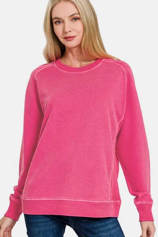 Zenana Full Size Pigment Dyed French Terry Sweatshirt Cozy Winter Sweatshirt