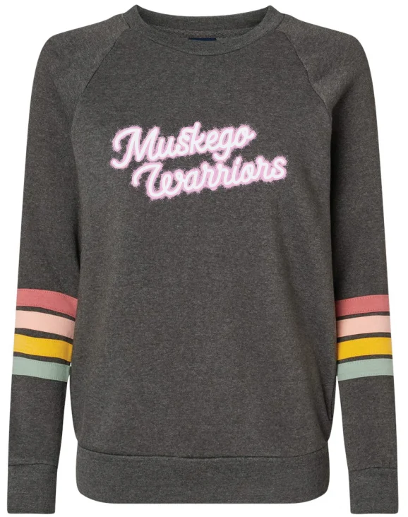 Ladies Charcoal Crew Sweatshirt w/Pastel Stripes