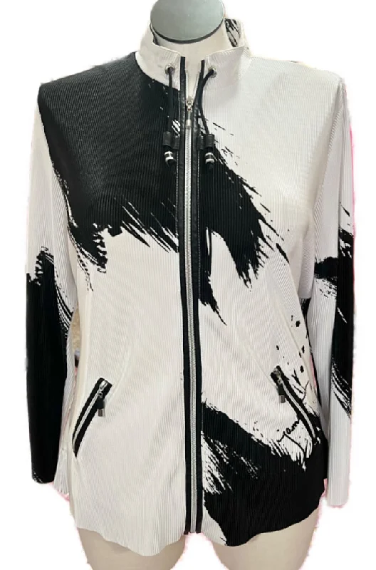 Jamie Sadock White & Black Print Full-zip Crinkle Jacket Size XL MSP$145