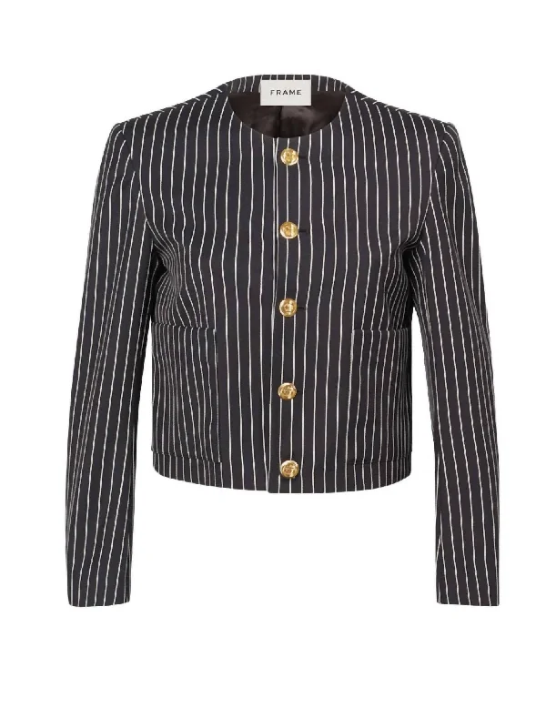 Button Front Jacket In Dark Navy Multi Blazer Jacket Style