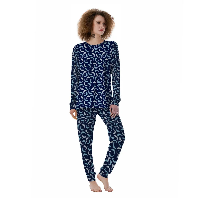 Women's pajama setsDolphin Dark Blue Print Pattern Women's Pajamas Women's pajama sets