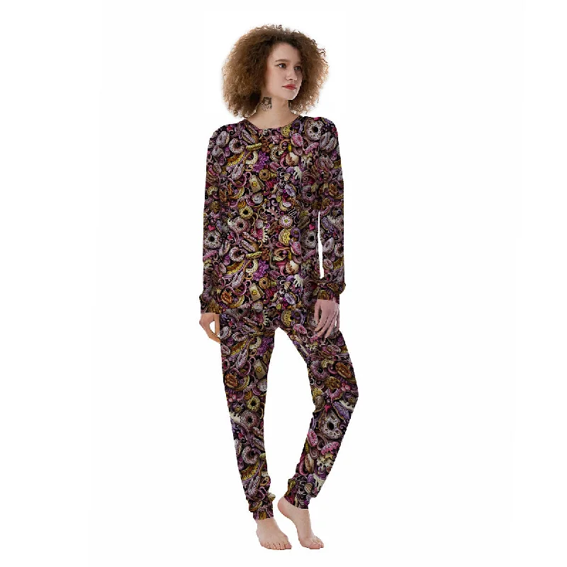 Best pajama sets for sensitive skinDonut Graffiti Print Pattern Women's Pajamas Best pajama sets for sensitive skin