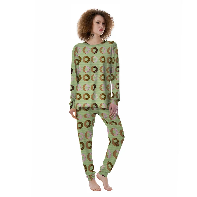 Discounted pajama setsDonut Striped Green Print Pattern Women's Pajamas Discounted pajama sets