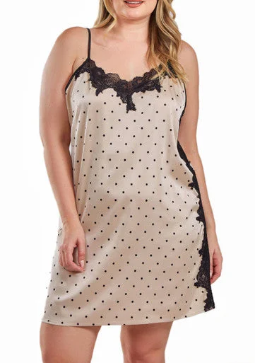 Fleece pajama setsTamara Dotted Plus Size Satin Chemise, Adorned in Front and Side Lace Fleece pajama sets