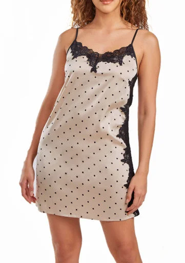 Sexy pajama setsTamara Dotted Satin Chemise, Adorned in Front and Side Lace Sexy pajama sets