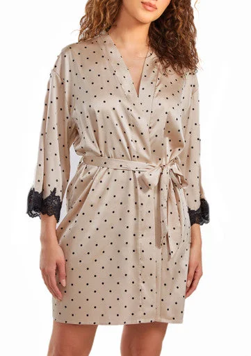 Velvet pajama setsTamara Dotted Satin Robe with Lace trimmed Sleeves and Self Tie Sash Velvet pajama sets