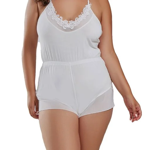 Short sleeve pajama setsTyler Plus Size Lace Ultra Soft Romper Trimmed in Sheer Mesh Short sleeve pajama sets