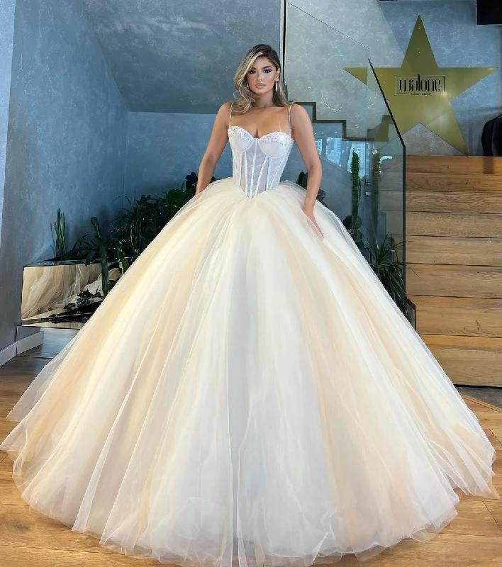 Chiffon wedding dressesBridal Tulle Ball Gown Boho Wedding Gown