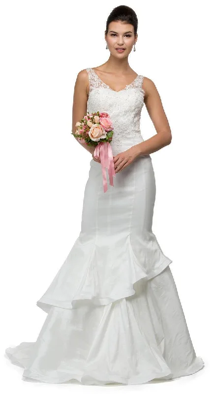 Oscar de la Renta wedding dressesDancing Queen Bridal - 9457 V-Neck Mermaid Formal Dress Illusion Neckline Gown