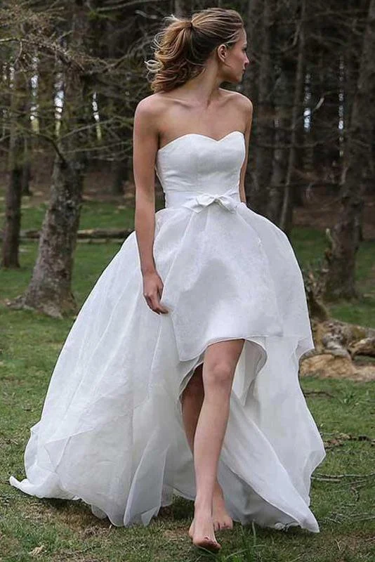 Chic wedding dressesHigh Low Sweetheart Beach Wedding Dress With Bowknots N1782 Floral Wedding Gown