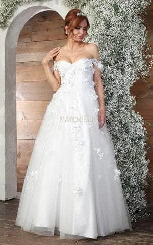 Vintage wedding dressesMay Queen RQ8034 - Draped Sleeve Embroidered Bridal Gown Sexy Lace Gown