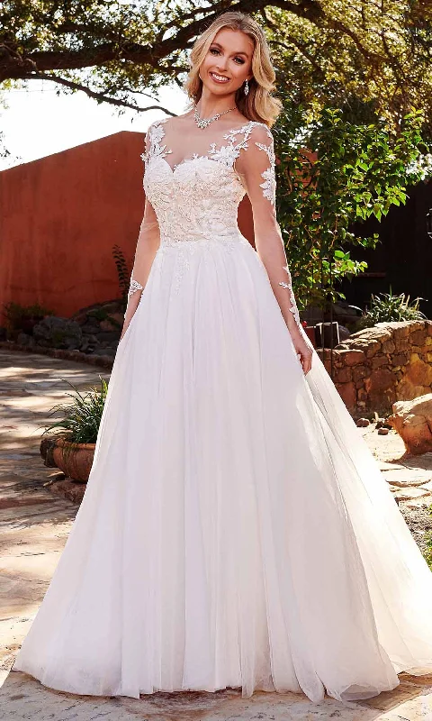 Beaded wedding dressesRachel Allan Bridal RB2148 - Illusion A-Line Bridal Gown White Lace Gown