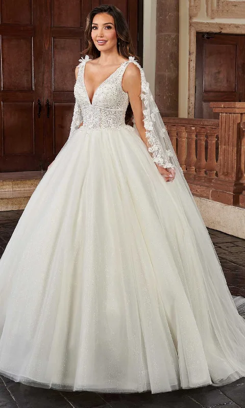 Oscar de la Renta wedding dressesRachel Allan Bridal RB6116 - Plunging V-Neck Bridal Gown With Cape Illusion Neckline Gown