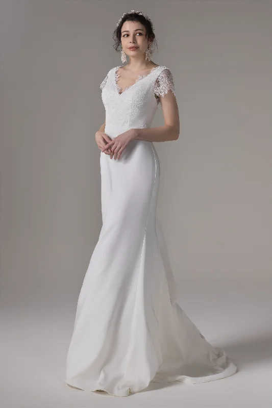 Rustic wedding dressesSheath Sweep-Brush Train Elastic Cloth Wedding Dress CW2657 Mermaid Style Gown