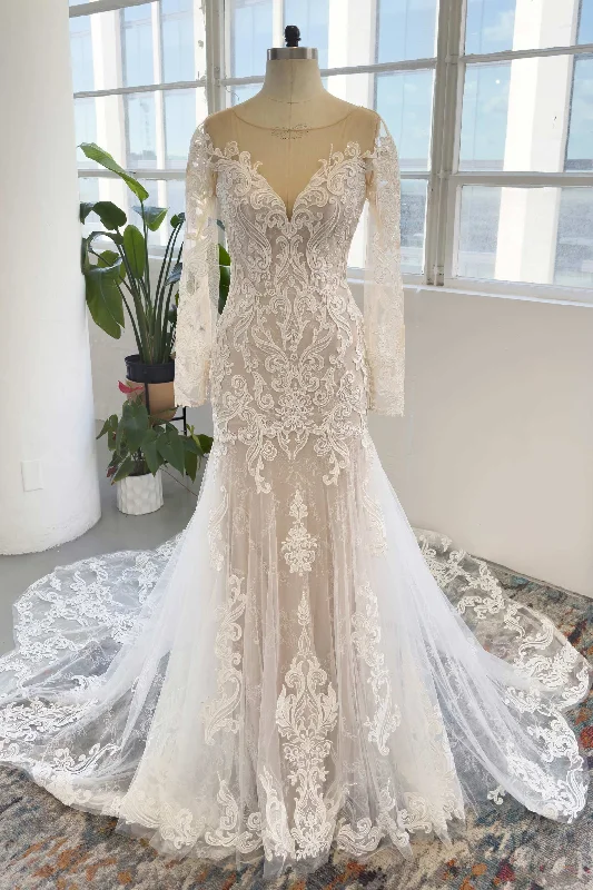 Bridal wedding gownsTrumpet-Mermaid Chapel Train Lace Tulle Wedding Dress CW3000 Lace Wedding Dress