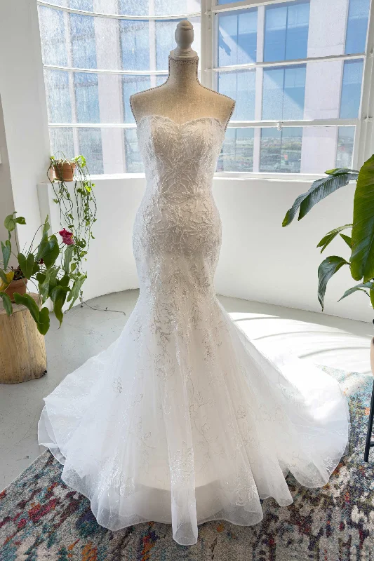 Illusion sleeve wedding dressesTrumpet-Mermaid Court Train  Lace Tulle Wedding Dress CW2987 Timeless Wedding Dress