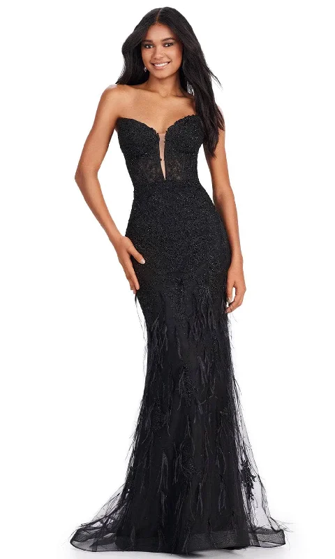 Budget-friendly party dressesAshley Lauren 11483 - Plunging Feather Accent Prom Gown Designer party dresses