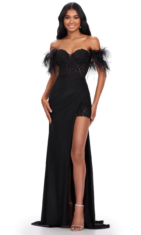 Must-have party dresses for this seasonAshley Lauren 11618 - Feathered Off Shoulder Prom Gown Flattering party dresses for all body types