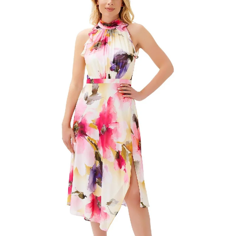 Brunch floral dressesAdrianna Papell Womens Floral Print Mid Calf Halter Dress Brunch floral dresses