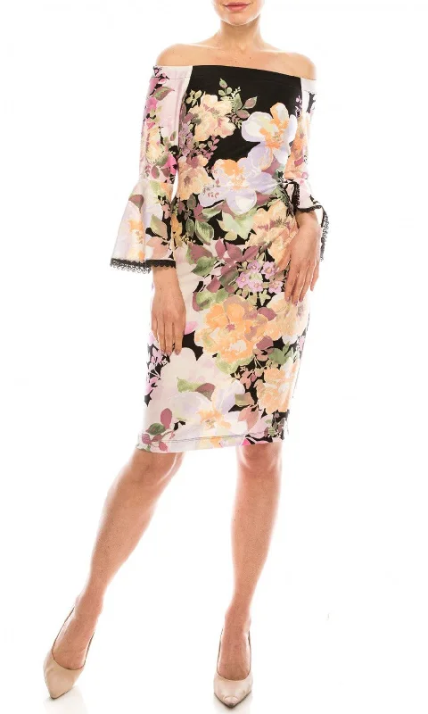 Stretchy floral dressesGabby Skye - Floral Print Off Shoulder Sheath Dress 19573MSC Stretchy floral dresses