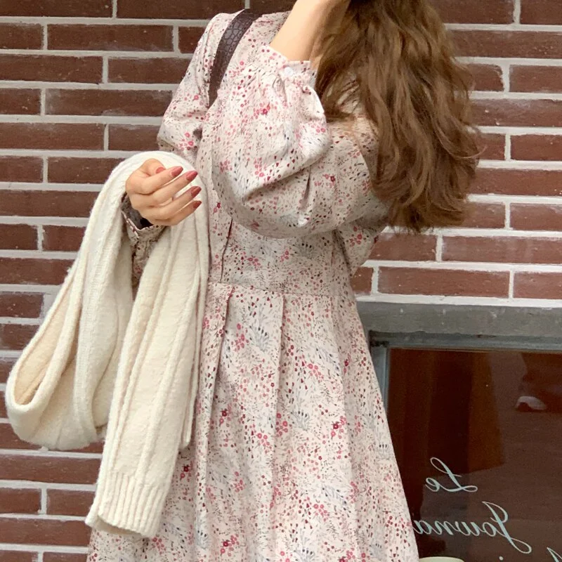 Urban Outfitters floral dressesLong Sleeve Women Dresses Vintage Floral Lace-up Plus Velvet Dress Casual Loose Elegant Clothing For Girls Urban Outfitters floral dresses