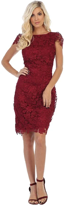 Affordable floral dressesMay Queen - MQ1488 Cap Sleeve Floral Embroidered Lace Sheath Dress Affordable floral dresses