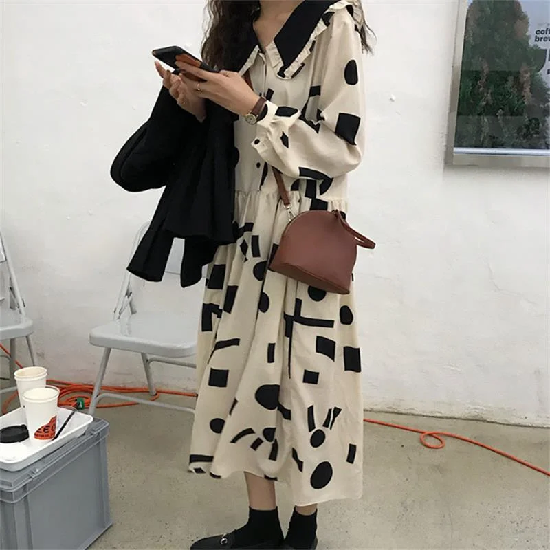 Retro floral dressesWomen's Dresses Japanese Harajuku Ulzzang Casual Loose Doll Collar Print Dress Female Korean Kawaii Cute Clothing For Women Retro floral dresses