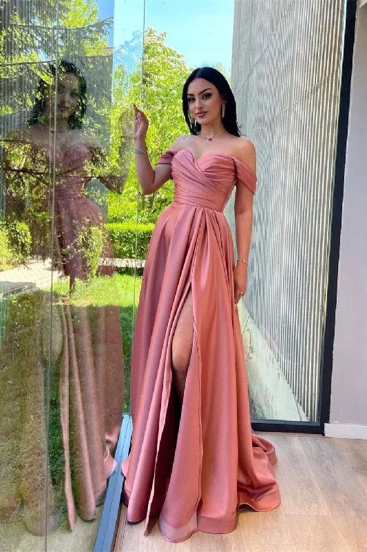 Silk unclassified dressesA-line Off-the-shoulder Sweetheart High Split Floor-length Open Back Prom Dress Silk unclassified dresses