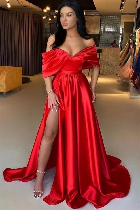 Velvet unclassified dressesA-line V-neck Floor-length Off-the-shoulder Backless High Split Prom Dress Velvet unclassified dresses