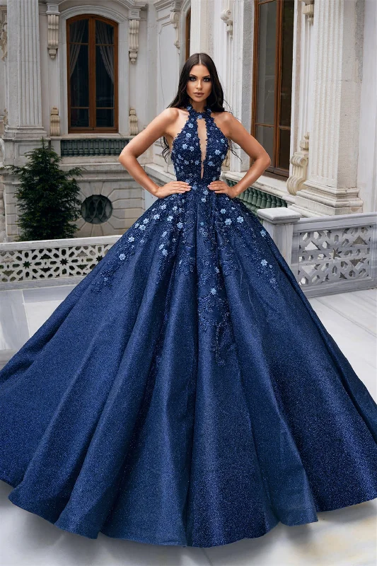 High-end unclassified dressesBall Gown Halter Floor-length Sleeveless Applique Prom Dress High-end unclassified dresses