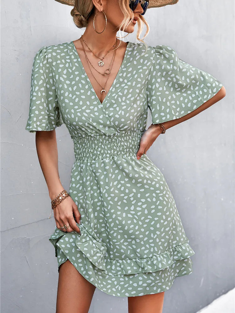 Ruffled unclassified dresses2024 Elegant Lotus Leaf Sleeve Summer Dress Boho Dress Ruffled unclassified dresses