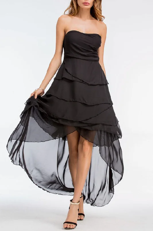 Embroidered unclassified dressesBlack Ruched Bandeau Chiffon Dress Embroidered unclassified dresses